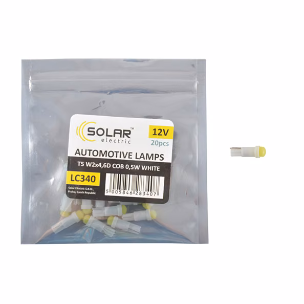 LED автолампа SOLAR 12V T5 W2x4.6d 1COB 0,5W white 20шт LC340_P
