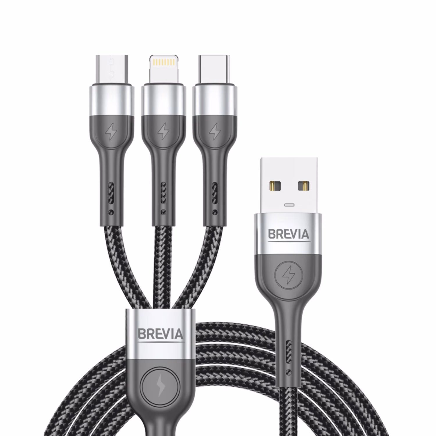 Кабель Brevia 3in1 USB to Lightning+Micro+Type-C 3A 1,2м, чорний, 59120BULMCC1 59120BULMCC1