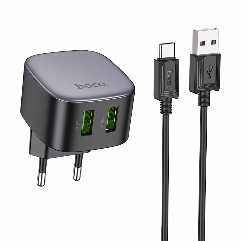 Мережевий зарядний пристрій Hoco CS34A Rayo dual-port QC3.0 charger set (Type-C)(EU) чорний HC-CS34A-UC-Black