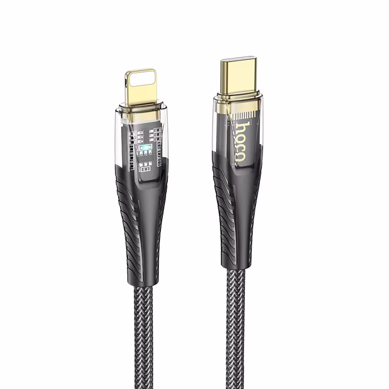 Кабель Hoco U121 Gold standard Transparent Discovery Edition PD charging data cable iP 1.2м чорний HC-U121-L-Black