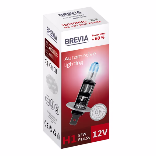 Галогенова лампа Brevia H1 12V 55W P14.5s Power Ultra +60% CP 12010PUC
