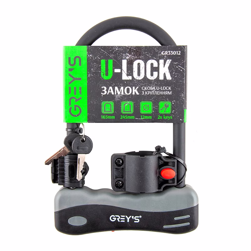 Велозамок скоба U-lock Grey's GR33012 12*165*245мм з кріпленням GR33012