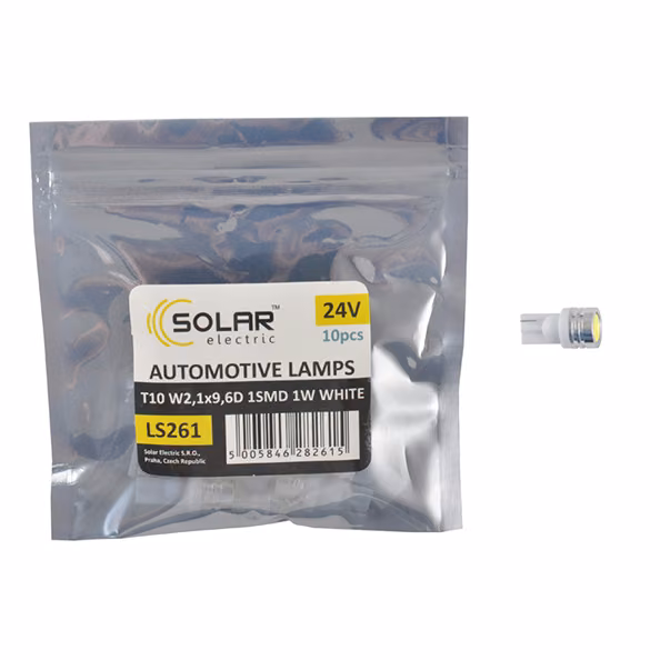 LED автолампа SOLAR 24V T10 W2.1x9.5d SMD 1W, white 10шт LS261_P