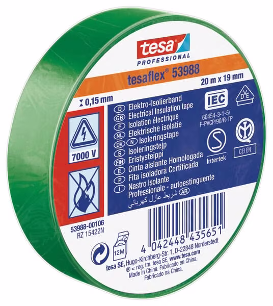 Ізоляційна стрічка, зелена, 20м х 19мм TesaFLEX® T539880010600