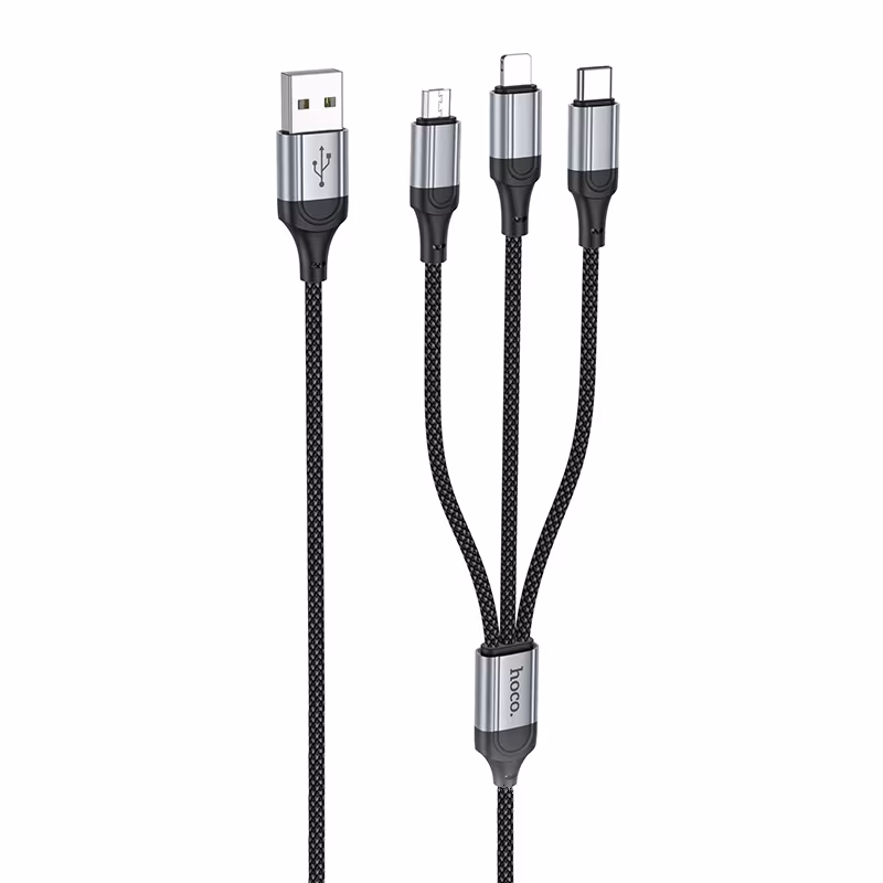Кабель Hoco X102 Fresh 3-in-1 charging data cable (iP+Micro+Type-C) 1м чорний HC-X102-3in1-Black