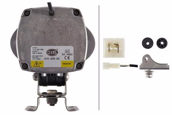 Лампа робоча Xenon, 42W, овальна, 12V, прозора, 160x134x166мм AMP вилка,Hella