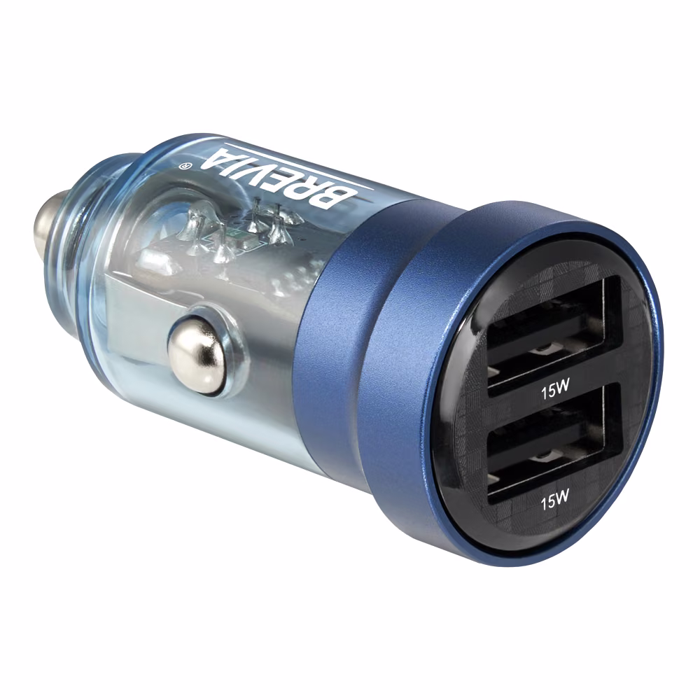 Автомобільний зарядний пристрій Brevia ePower DualDrive 15W 2xUSB-A, прозорий синій 46515DUBL 46515DUBL