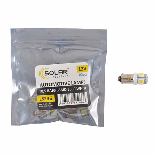 LED автолампа SOLAR 12V T8.5 BA9s 5smd 5050 white 10шт LS246_P