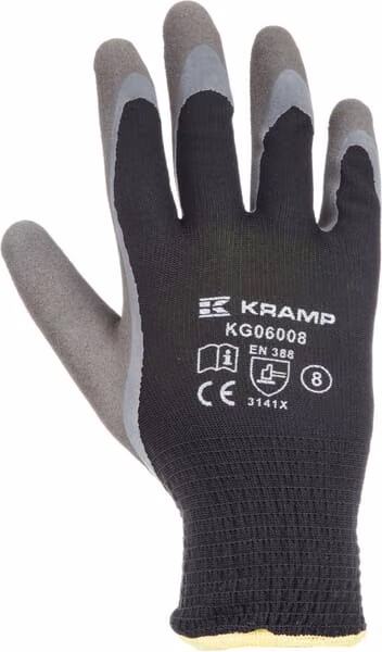 Робочі рукавички чорний поліестер довжиною Kramp KG0600808