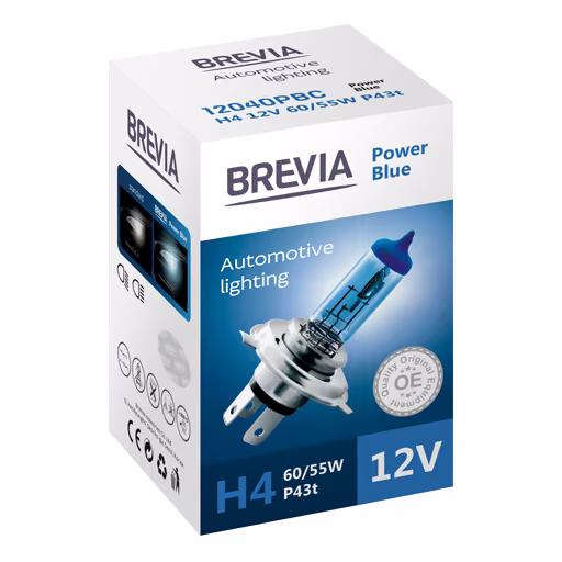 Галогенова лампа Brevia H4 12V 60/55W P43t Power Blue CP 12040PBC
