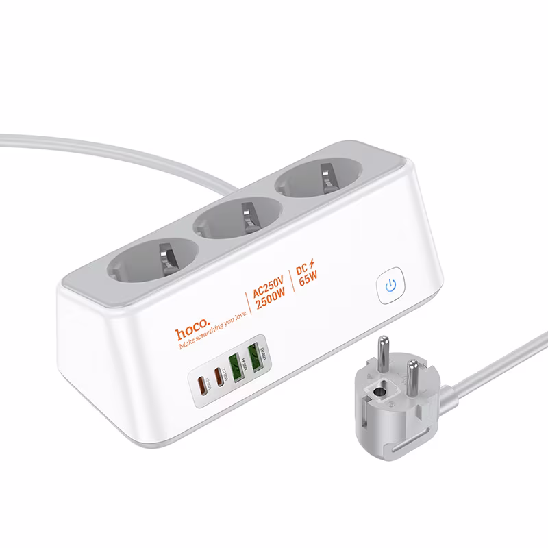 Мережевий фільтр Hoco AC23 Prominent 3-position(PD65W/2C2A) desktop socket(EU/GER) білий HC-AC23-White