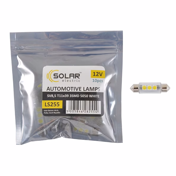 LED автолампа SOLAR 12V SV8.5 T11x39 3smd 5050 white 10шт LS255_P