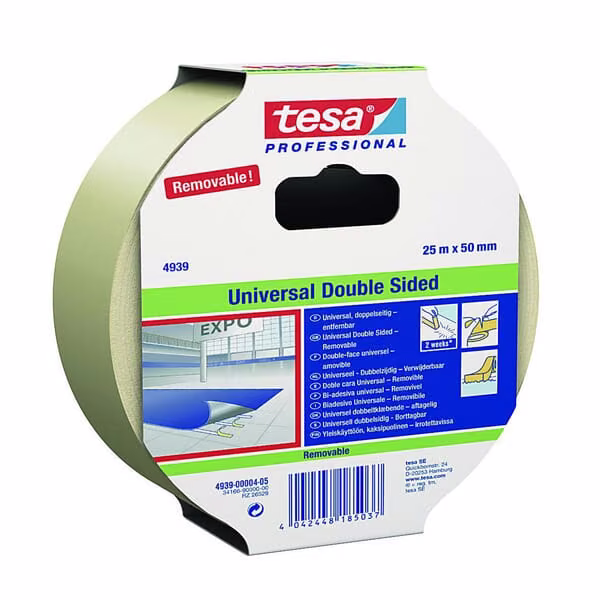 Двостороння клейка стрічка, 4939 знімна,50 мм х25 м, Tesa® T049390000600