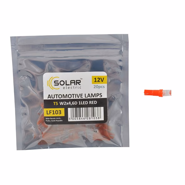 LED автолампа SOLAR 12V T5 W2x4.6d 1leds red 20шт LF103_P