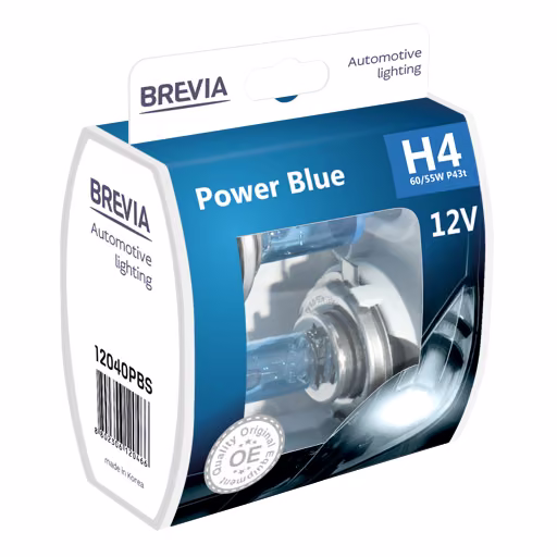 Галогенова лампа Brevia H4 12V 60/55W P43t Power Blue S2 12040PBS