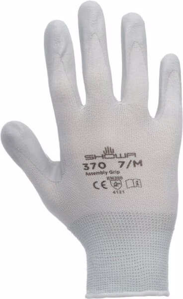 Робочі рукавиці білі, нейлон, 24cm, розмір 8/L, Assembly Grip by Showa HS3709