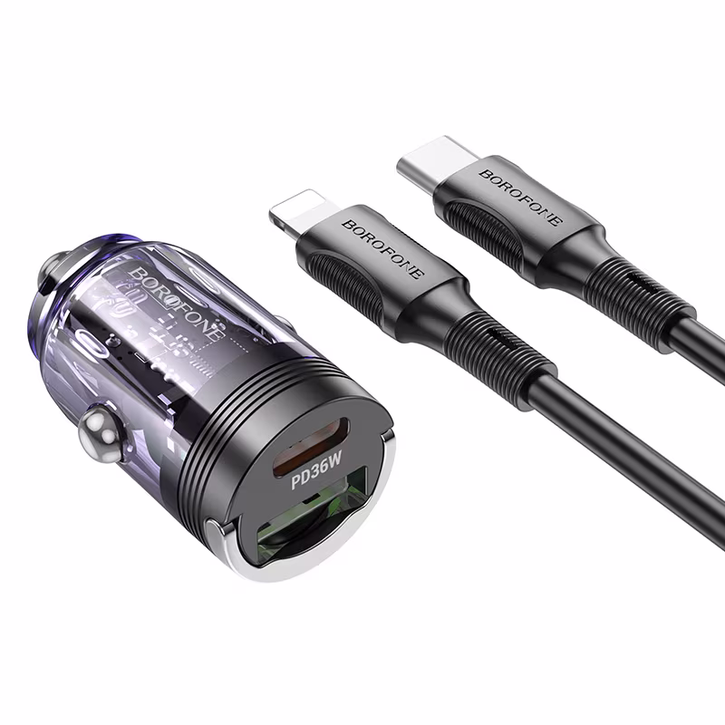 Автомобільний зарядний пристрій Borofone BZ29A Talented PD36W+QC3.0 car charger set (C to iP), trans