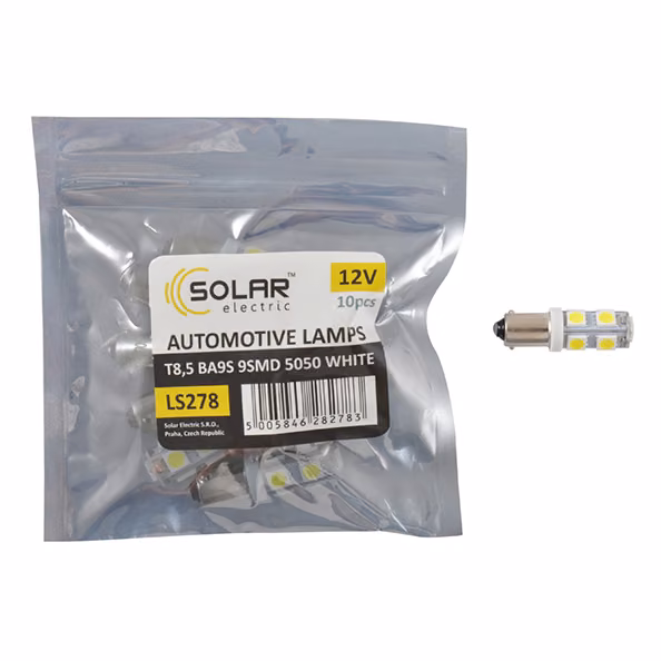 LED автолампа SOLAR 12V T8.5 BA9s 9SMD 5050, white 10шт LS278_P