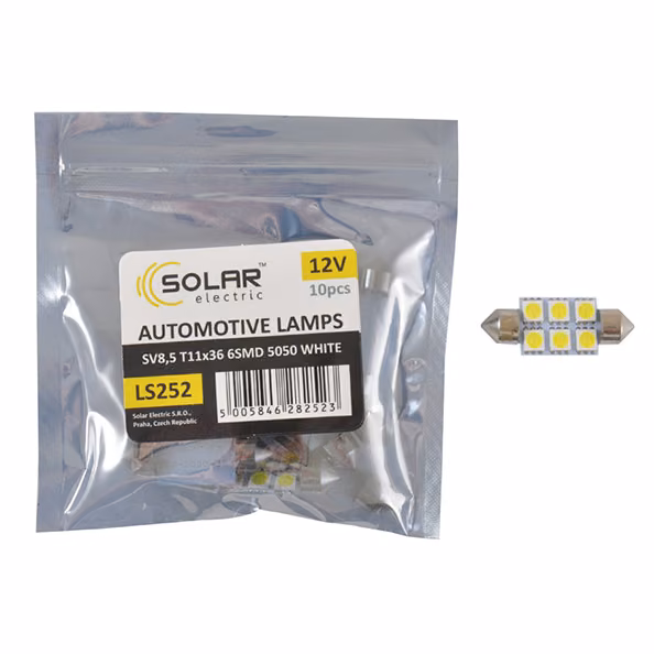 LED автолампа SOLAR 12V SV8.5 T11x36 6smd 5050 white 10шт LS252_P
