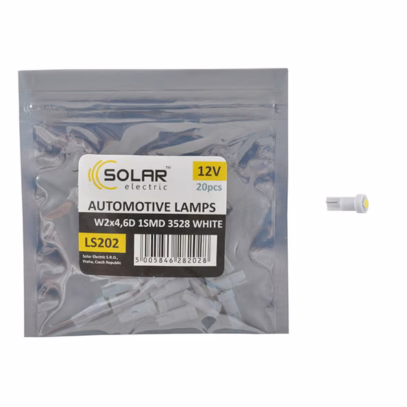 LED автолампа SOLAR 12V T5 W2x4.6d 1smd 3528 white 20шт LS202_P