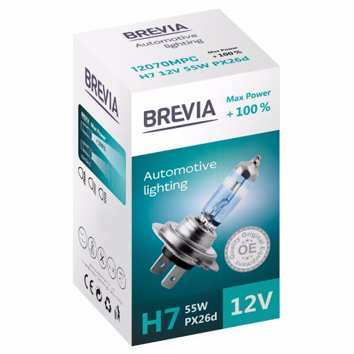 Галогенова лампа Brevia H7 12V 55W PX26d Max Power +100% CP 12070MPC