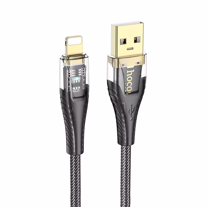 Кабель Hoco U121 Gold standard Transparent Discovery Edition charging data cable iP 1.2м чорний HC-U121-UL-Black