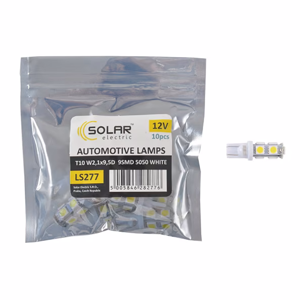 LED автолампа SOLAR 12V T10 W2.1x9.5d 9SMD 5050, white 10шт LS277_P