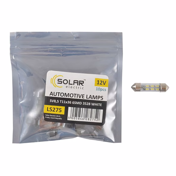 LED автолампа SOLAR 12V SV8.5 T11x36mm 6smd 3528 white 10шт LS275_P