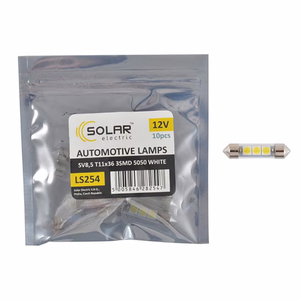 LED автолампа SOLAR 12V SV8.5 T11x36 3smd 5050 white 10шт LS254_P