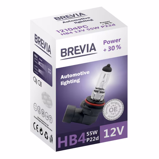 Галогенова лампа Brevia HB4 12V 55W P22d Power +30% CP 12104PC
