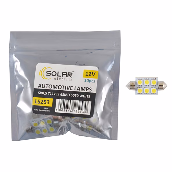 LED автолампа SOLAR 12V SV8.5 T11x39 6smd 5050 white 10шт LS253_P