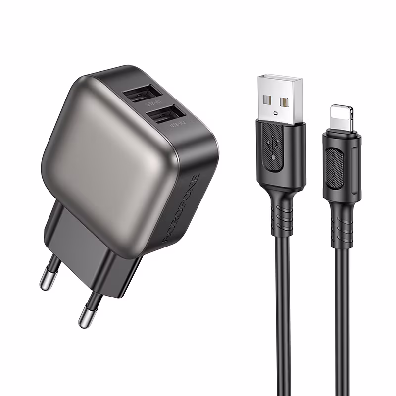 Мережевий зарядний пристрій Borofone BAS51A Absolute dual-port charger set (iP) (EU) чорний BF-BAS51A-UL-Black