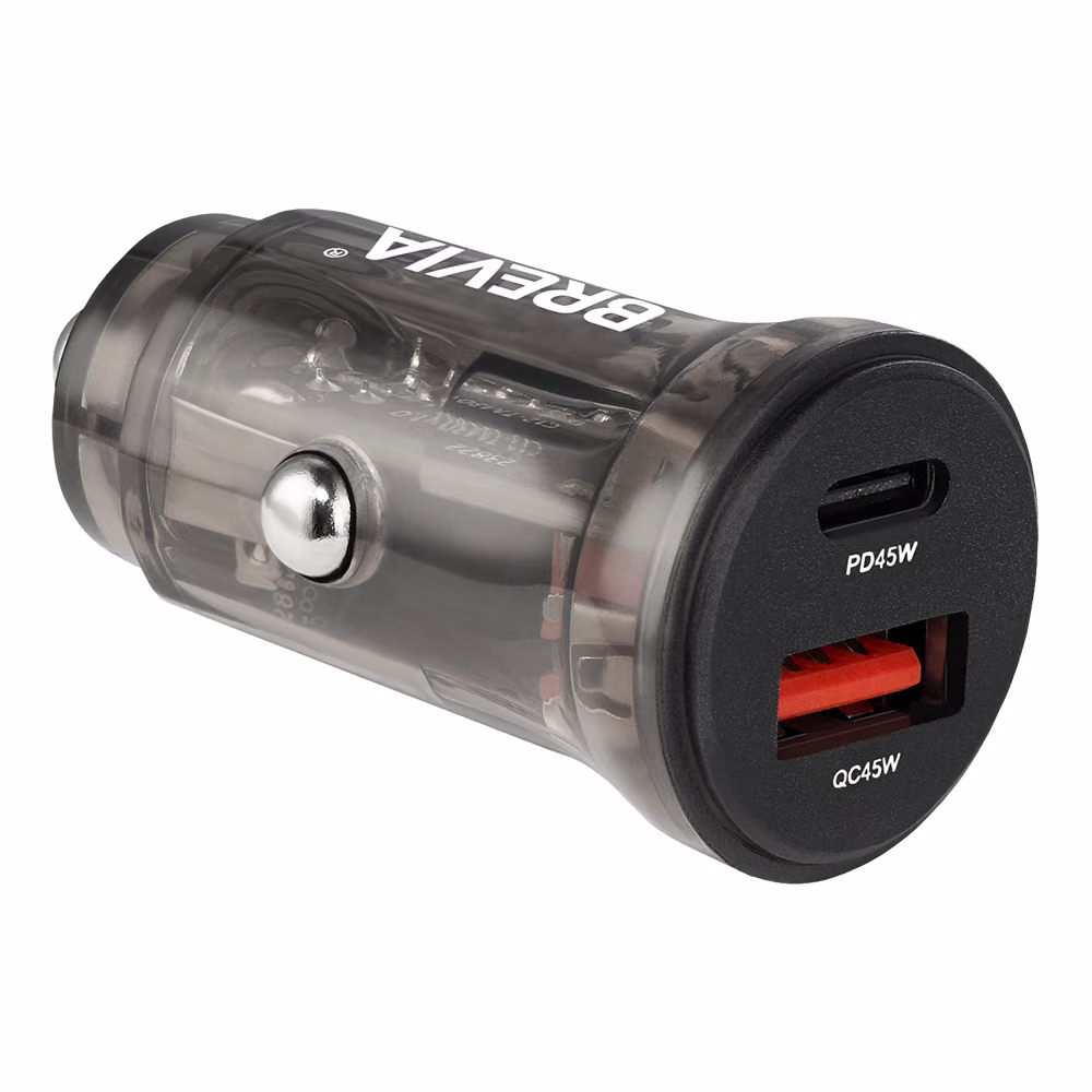 Автомобільний зарядний пристрій Brevia ePower DualCharge 45W 1xUSB-C+1xUSB-A, прозорий чорний 46145CAB 46145CAB