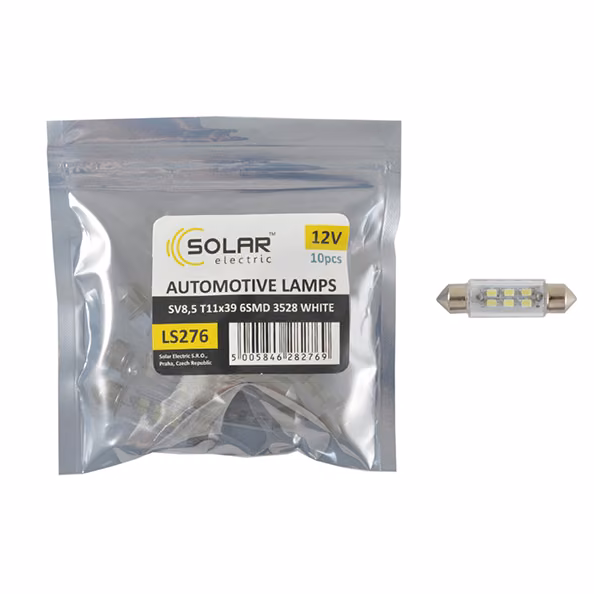 LED автолампа SOLAR 12V SV8.5 T11x39mm 6smd 3528 white 10шт LS276_P