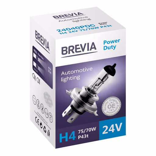 Галогенова лампа Brevia H4 24V 75/70W P43t Power Duty CP 24040PDC