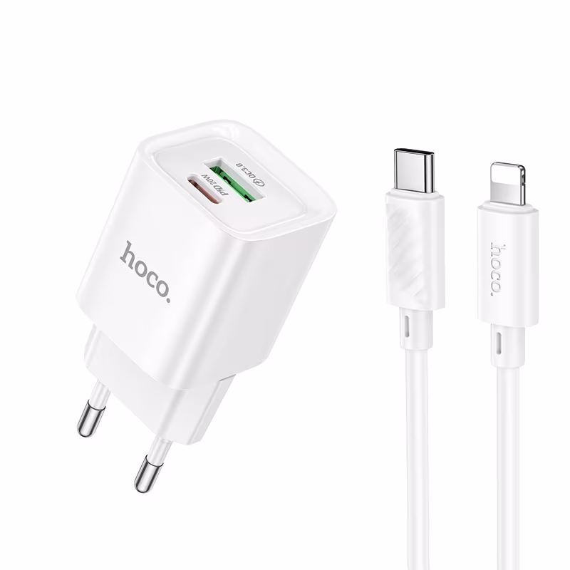 Мережевий зарядний пристрій Hoco C147A Charm PD20W+QC3.0 charger set(C to iP)(EU) білий HC-C147A-L-White