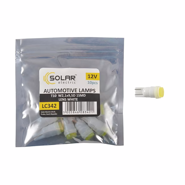 LED автолампа SOLAR 12V T10 W2.1x9.5d 1SMD with lens white 10шт LC342_P