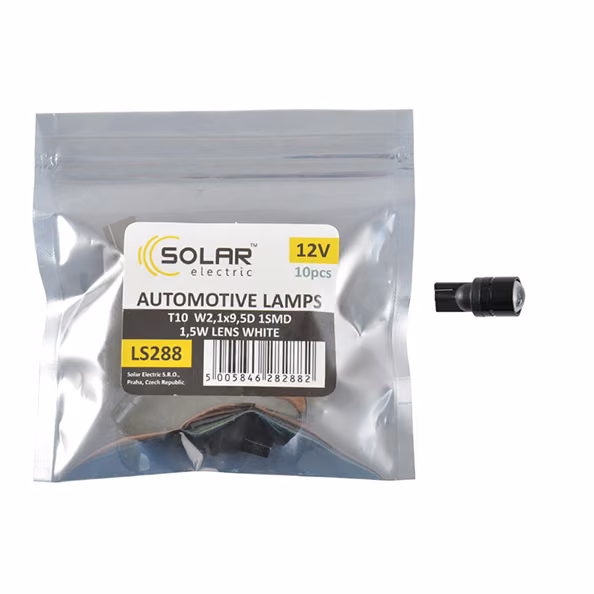 LED автолампа SOLAR 12V T10 W2.1x9.5d 1SMD 1,5W with lens white 10шт LS288_P