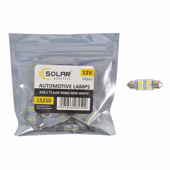 LED автолампа SOLAR 12V SV8.5 T11x36 4smd 5050 white 10шт LS250_P