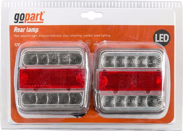 Набір задніх ліхтарів LED, квадрат, 12V, 100x100x40 мм, байонет 5-контактний LA99200SKR