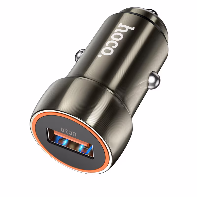 Автомобільний зарядний пристрій Hoco Z46 Blue shield single port QC3.0 car charger сірий металік