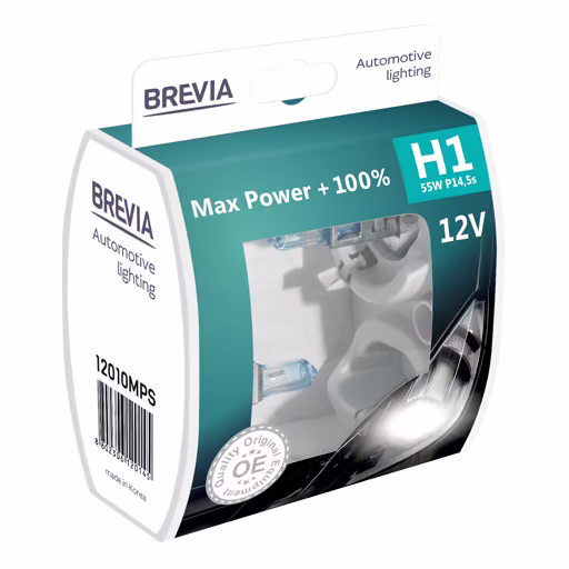 Галогенова лампа Brevia H1 12V 55W P14.5s Max Power+100% S2 12010MPS