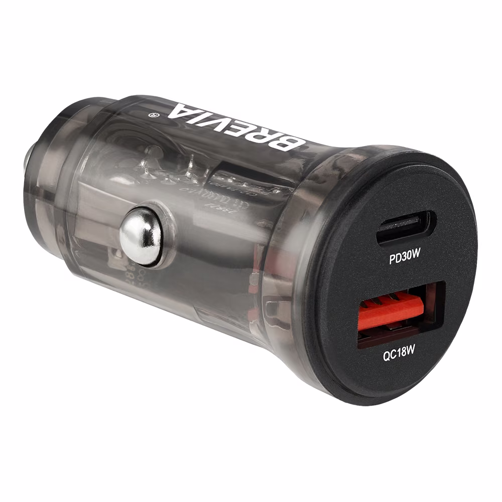 Автомобільний зарядний пристрій Brevia ePower DualCharge 30W 1xUSB-C+1xUSB-A, прозорий чорний 46130CAB 46130CAB