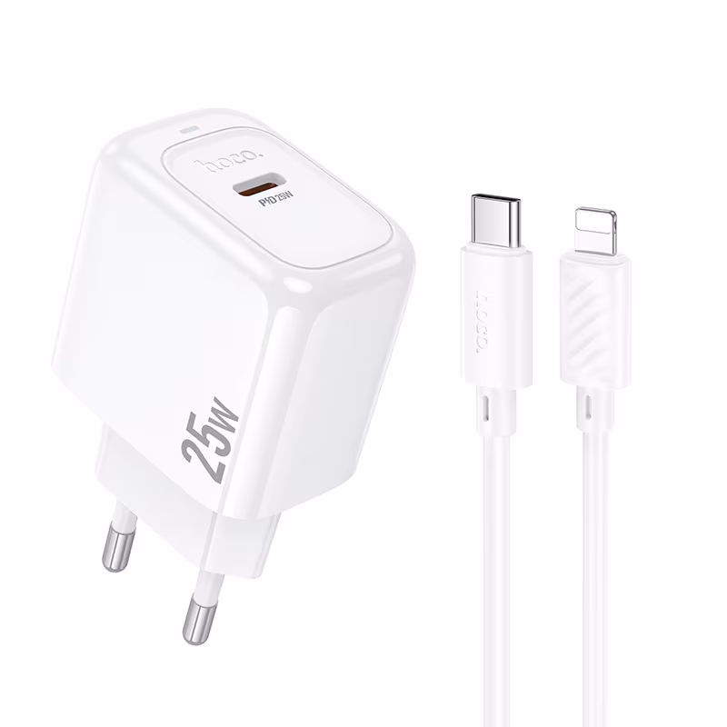 Мережевий зарядний пристрій Hoco CS53A Surplus single port PD25W charger set(C to iP)(EU) білий HC-CS53A-L-White