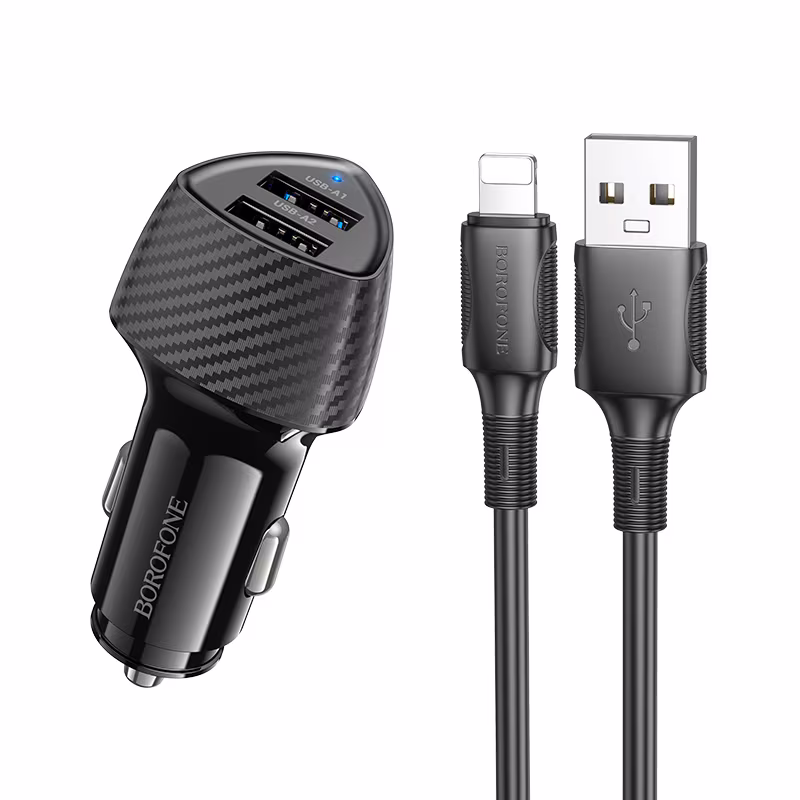 Автомобільний зарядний пристрій Borofone BZ31A Solid dual-port car charger set (iP) чорний