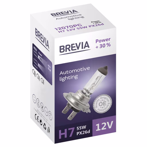 Галогенова лампа Brevia H7 12V 55W PX26d Power +30% CP 12070PC