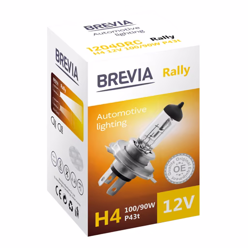 Галогенова лампа Brevia H4 12V 100/90W P43t Rally CP 12040RC