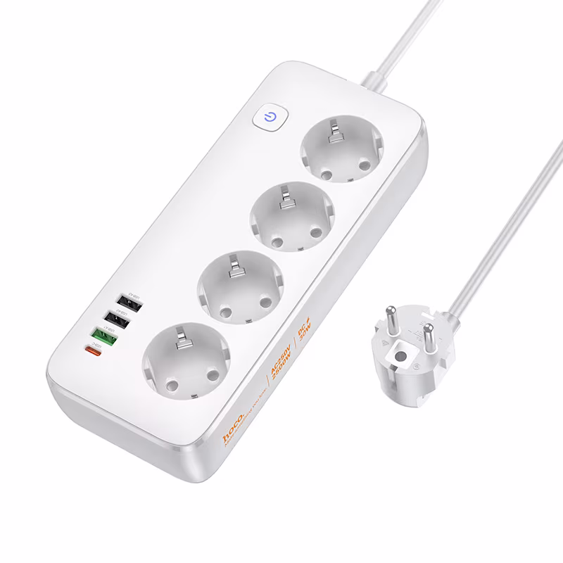 Мережевий фільтр Hoco AC22 Sunlight 4-bit(PD30W/1C3A) desktop socket(EU/GER)(L=1.5м), whi HC-AC22-White