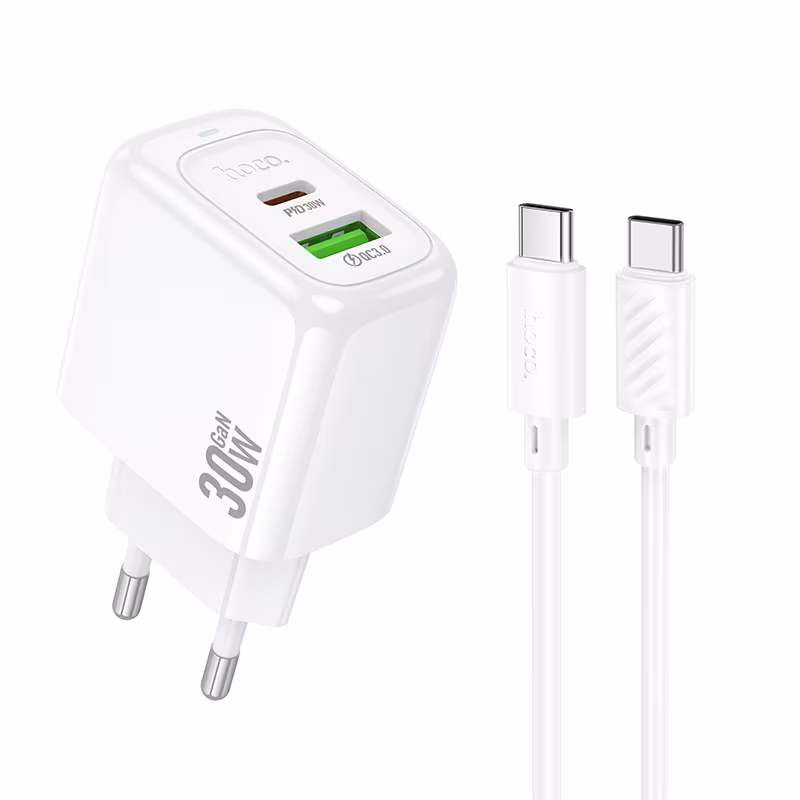 Мережевий зарядний пристрій Hoco CS55A Surplus PD30W+QC3.O churger set(C to C)(EU) білий