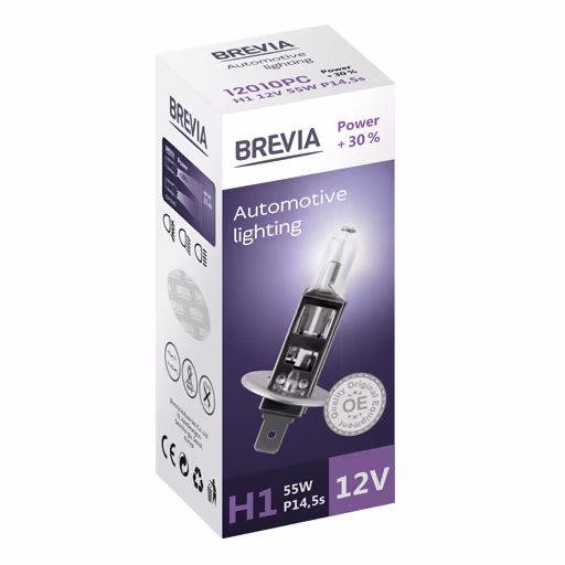 Галогенова лампа Brevia H1 12V 55W P14.5s Power +30% CP 12010PC